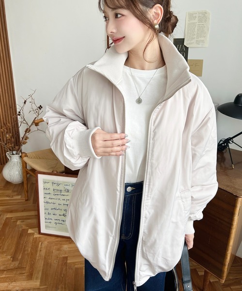 日本🇯🇵連線 Moment+ 羅紋立領寬鬆飛行夾克外套 繭型設計 襯裡絎縫 人造羽絨 立領 外套 保暖外套 夾克 羽絨外套 3色(任買兩件711免運)/預購