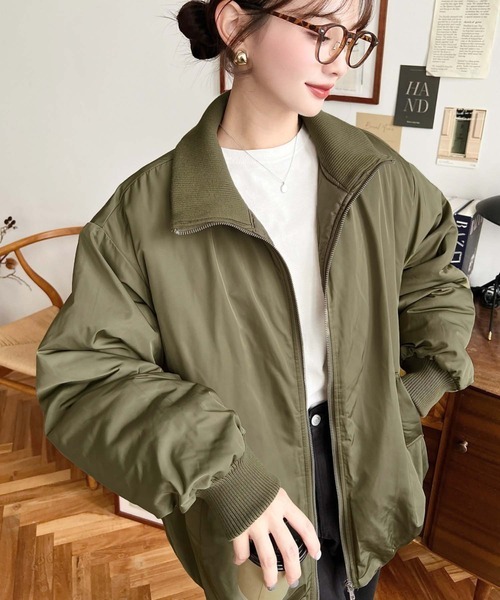 日本🇯🇵連線 Moment+ 羅紋立領寬鬆飛行夾克外套 繭型設計 襯裡絎縫 人造羽絨 立領 外套 保暖外套 夾克 羽絨外套 3色(任買兩件711免運)/預購