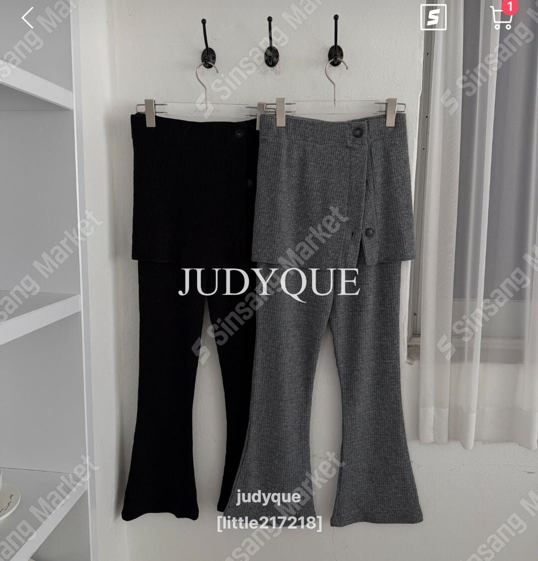 JQ5528 真兩件屁簾棉質針織喇叭褲 *特價* (優惠碼同充值購物金不適用)