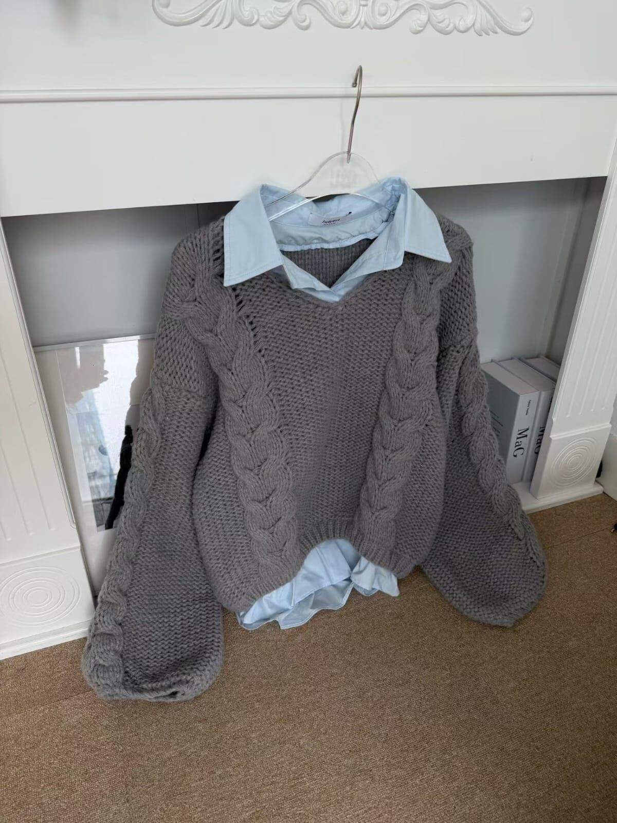 JQ5533 假兩件麻花泡泡針織衫 *特價* (優惠碼同充值購物金不適用)