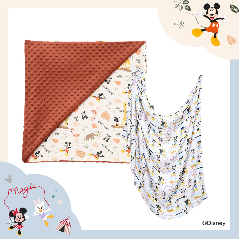 【大寶蓋毯】La Millou波蘭巧柔豆豆毯加大+100%竹纖銀離子紗布巾加大｜米奇系列｜多款可選