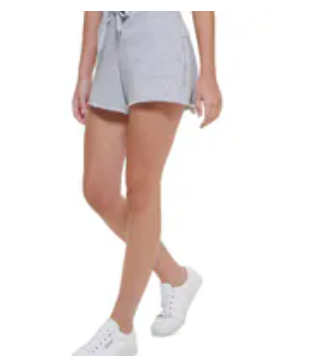 [S] CALVIN KLEIN PEARL HEATHER GRAY CALVIN KLEIN BLACK PERFORMANCE WOMEN'S RIBBED WAISTBAND SHORTS, PF5S8849-PLG (SCK822)