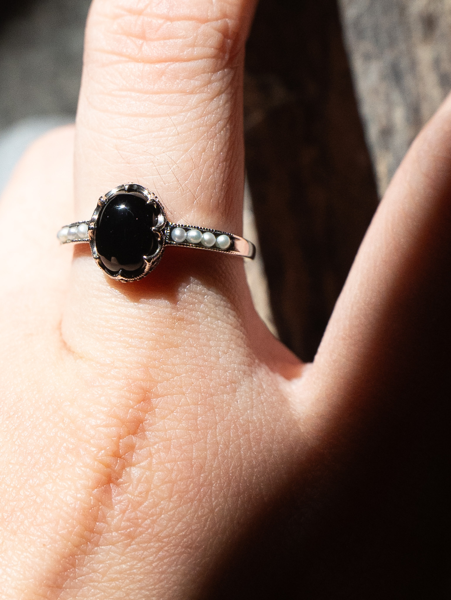 典雅黑瑪瑙小米珠戒指OP2144