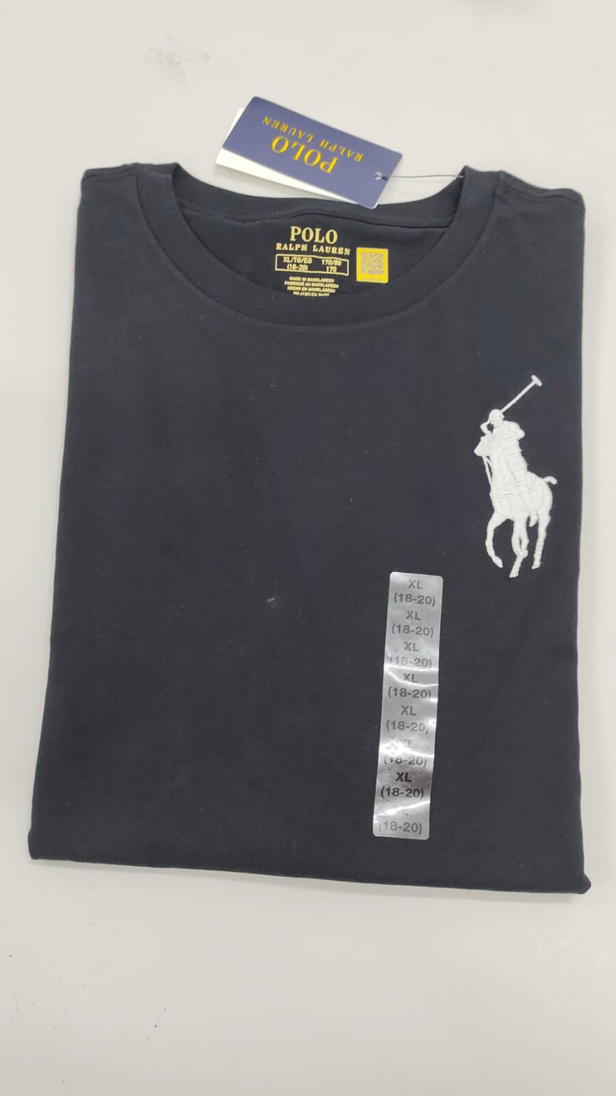 [S] PRL BLACK KIDS CREWNECK T-SHIRT WITH PONY EMBROIDERY, 323832907055-BLACK (SRL229)