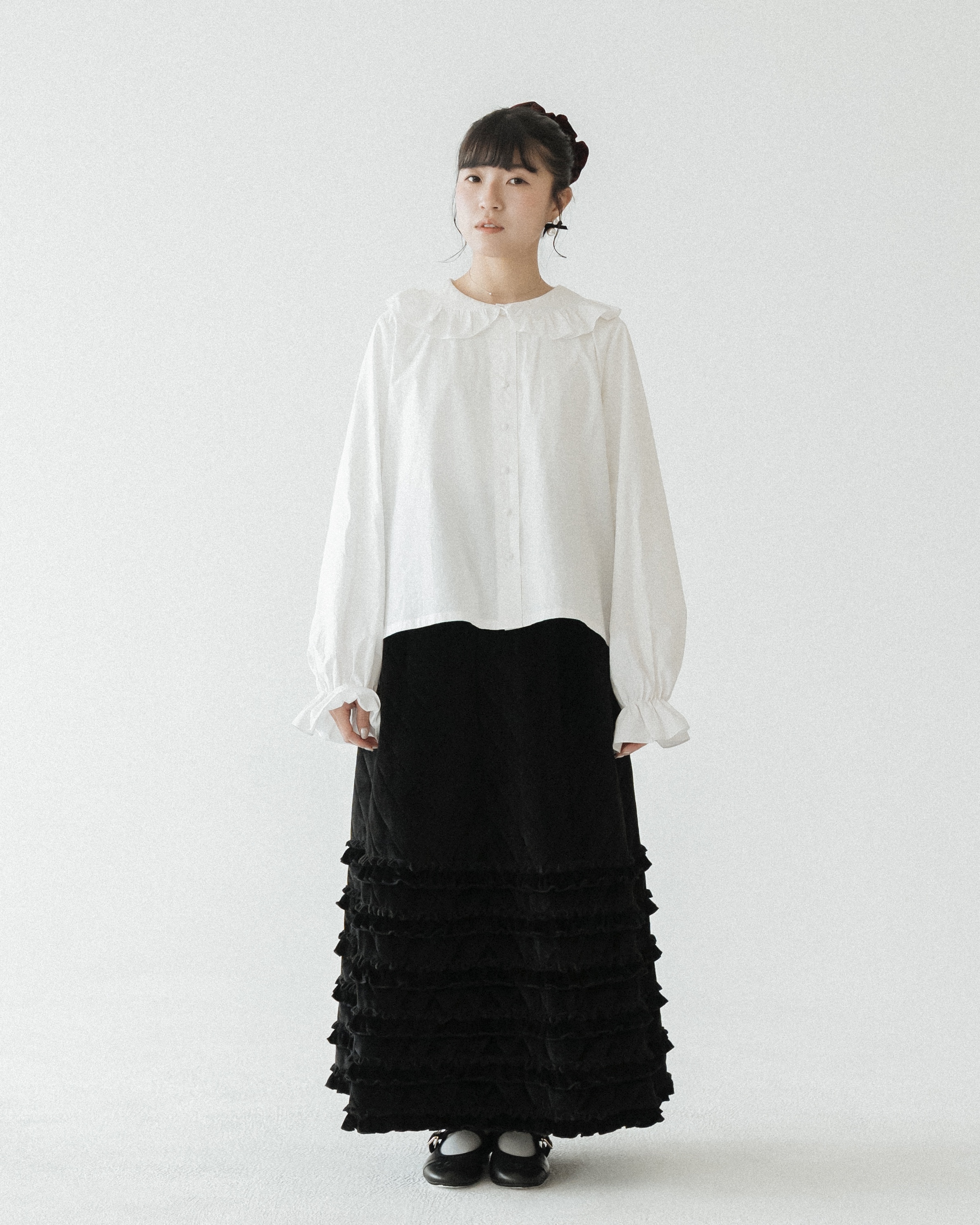 【 Kiki.co Made 】Ruffle Peter Pan Collar Blouse - White