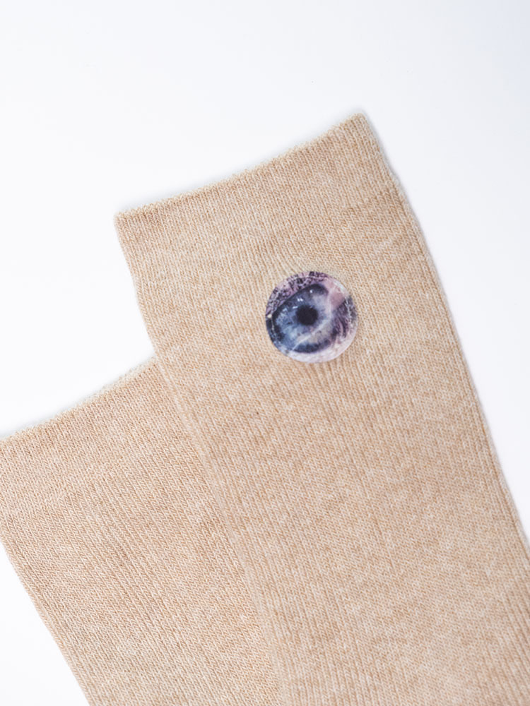 Lenticular Patch Crew Socks - Beige