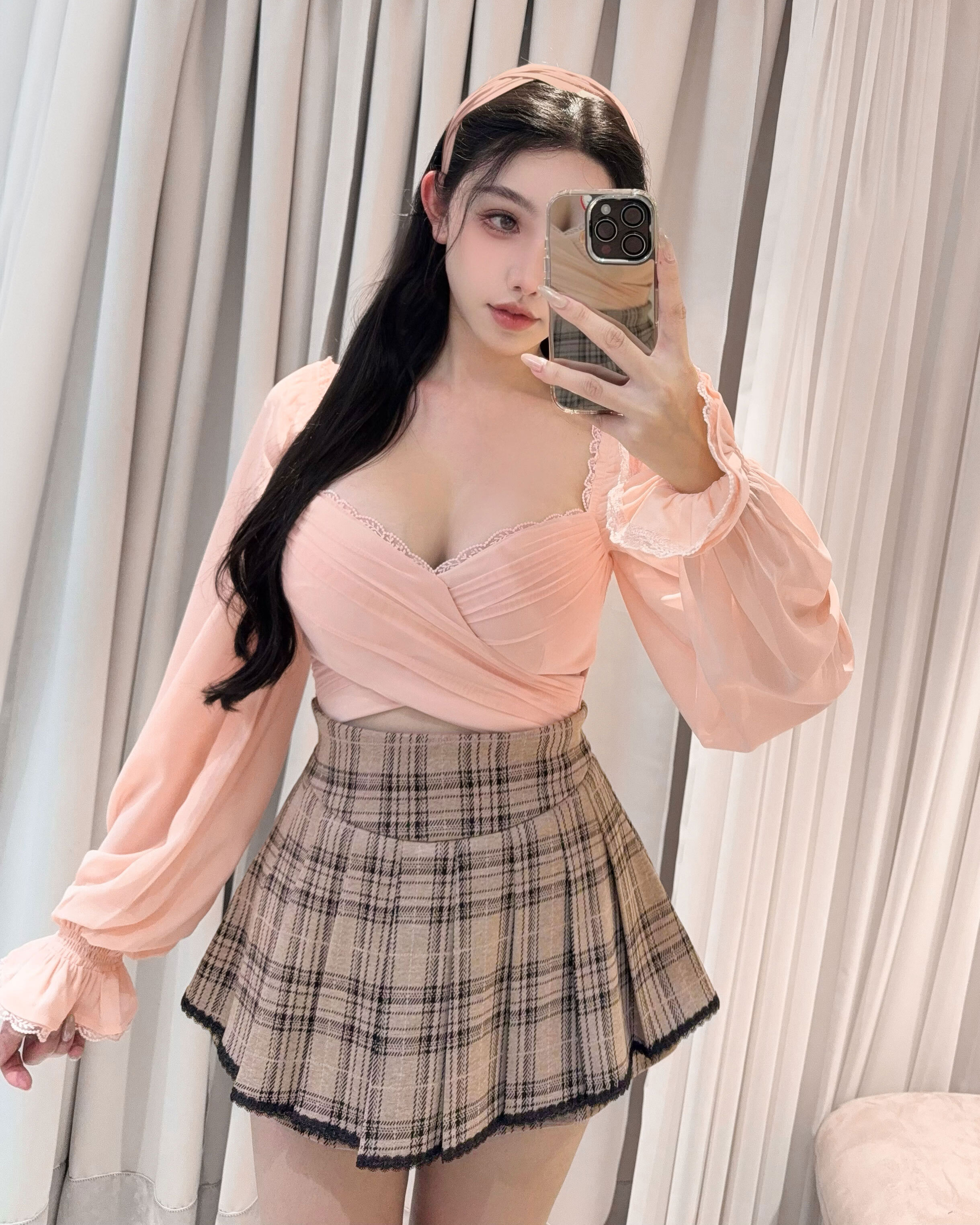 訂製-浪漫蕾絲交叉雪紡長袖上衣