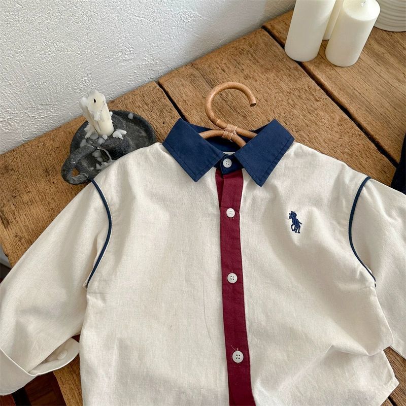 《2805》刺繡撞色棉襯衫(80-120)