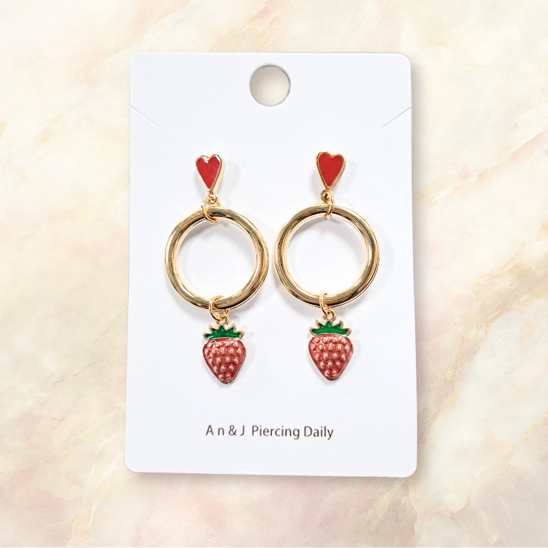 合金-愛心垂吊金圈圈草莓