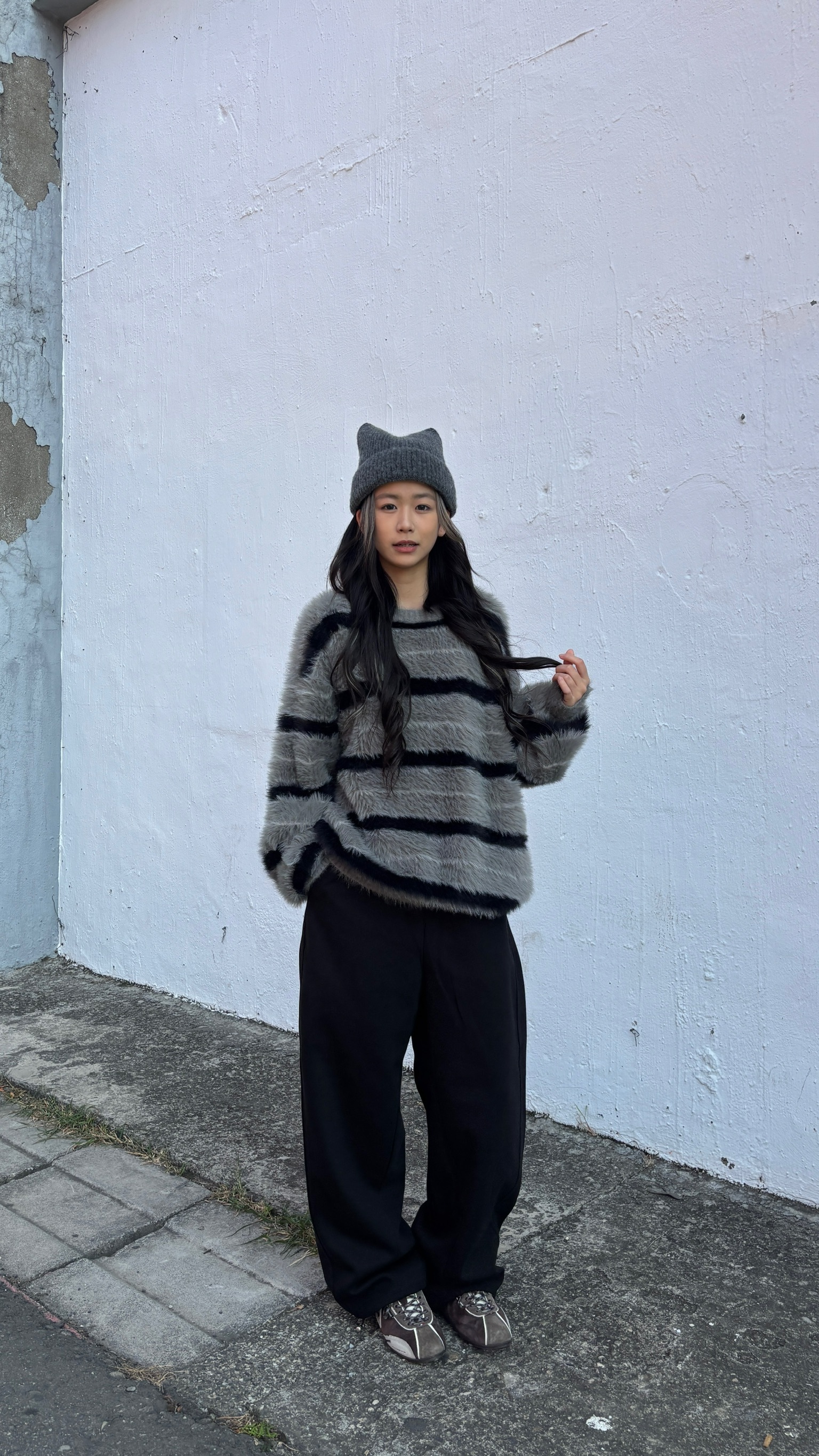 正韓 慵懶毛絨條紋毛衣