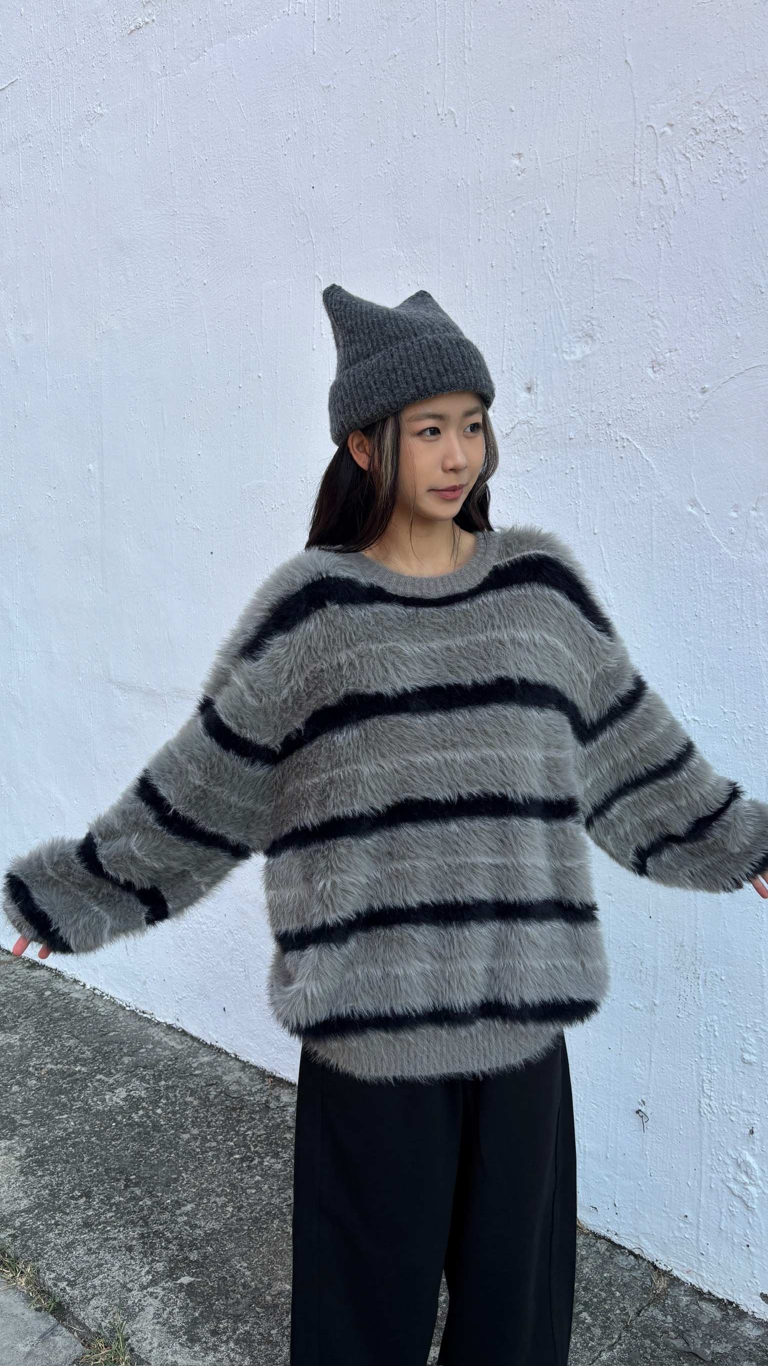 正韓 慵懶毛絨條紋毛衣