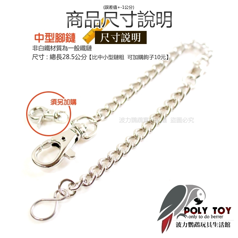 中小型/中型 鸚鵡站台鏈 外出鐵鏈 腳鏈 鸚鵡腳鏈 波力鸚鵡玩具生活館