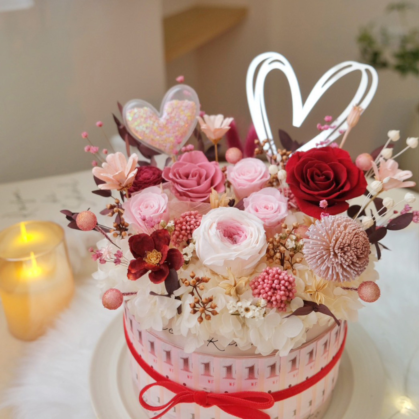 6吋紅粉色鈔票永生蛋糕花