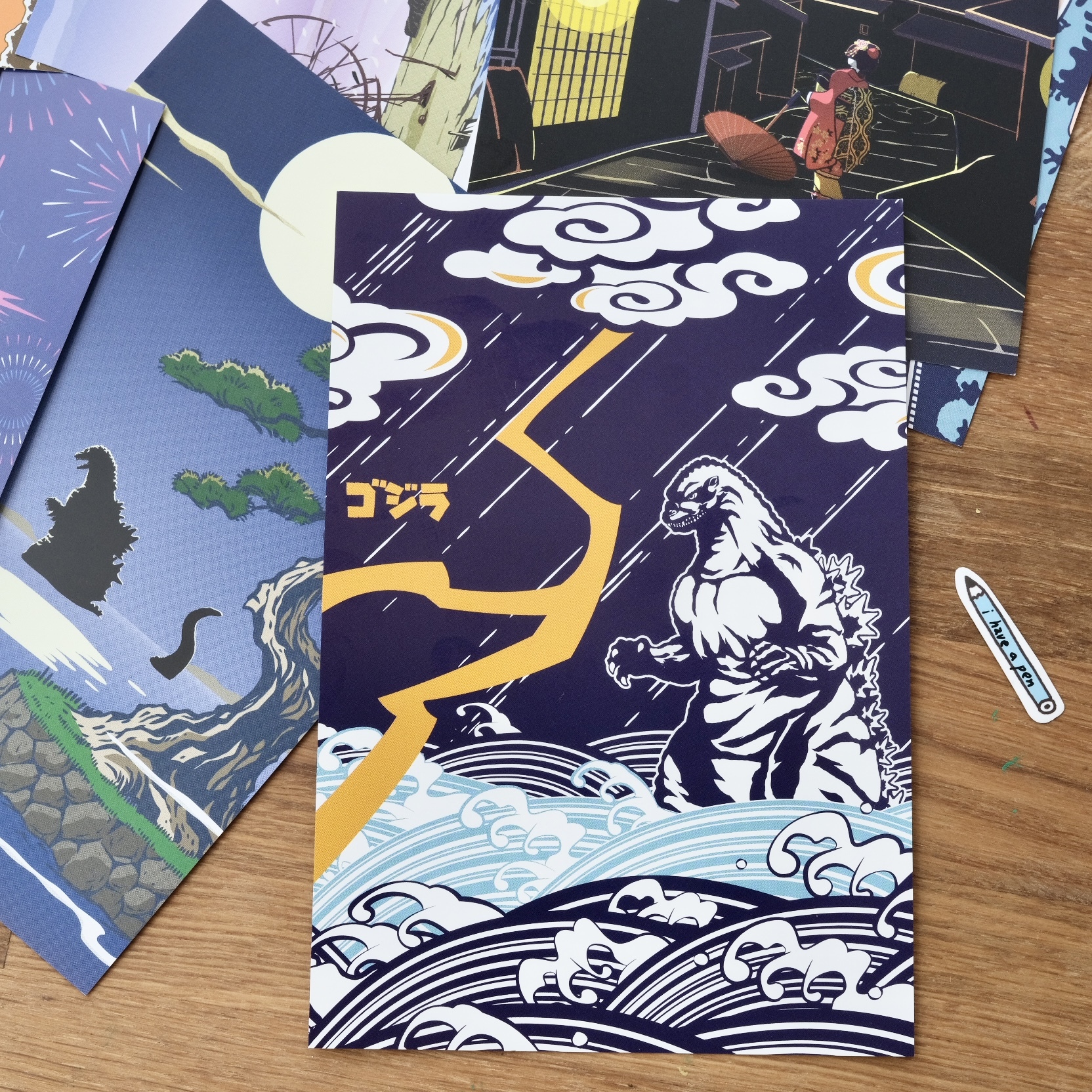 單張售 哥吉拉x浮世繪 藝術明信片 閃電版｜SUN STAR 日本