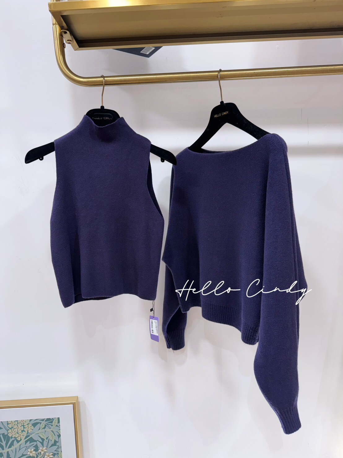 B02014 超美紫羅蘭微露肩兩件式針織上衣