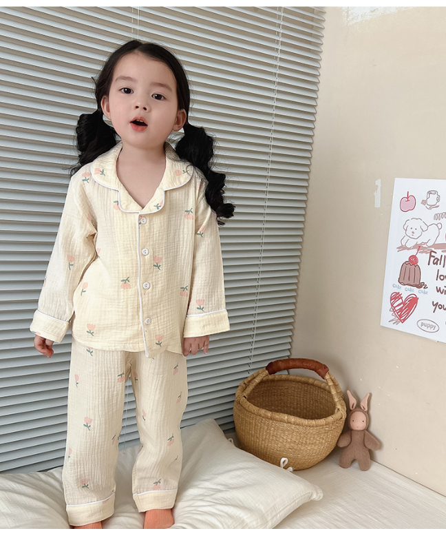 雙層棉紗翻領家居套裝(100)