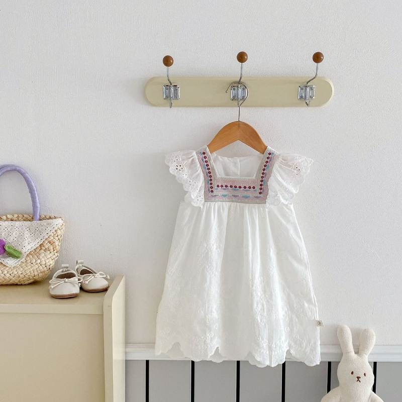 繡花民族風方領洋裝(100)