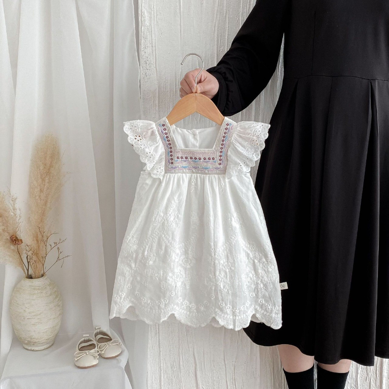 繡花民族風方領洋裝(100)