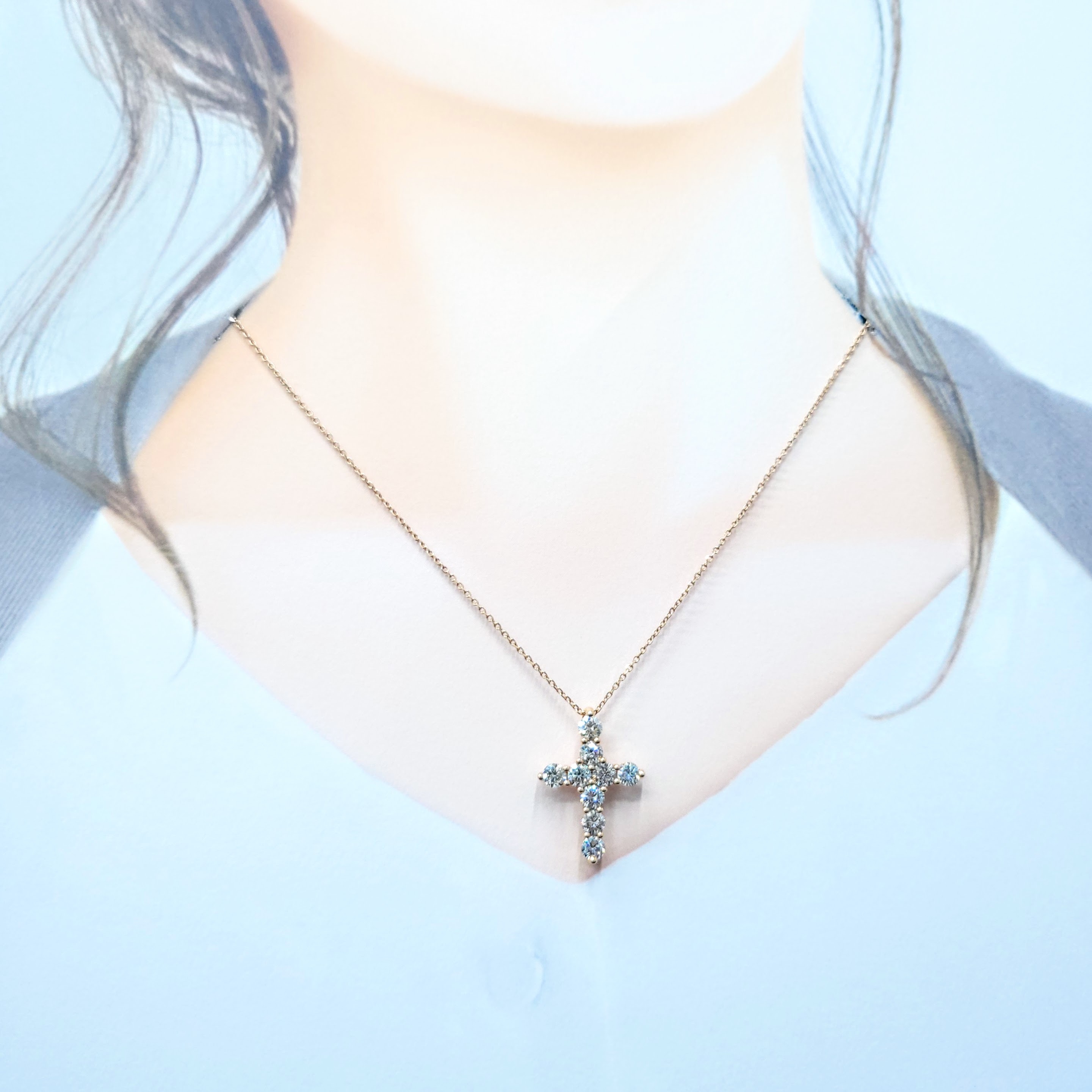 全新18K玫瑰金1卡80份鑽石十字架吊墜