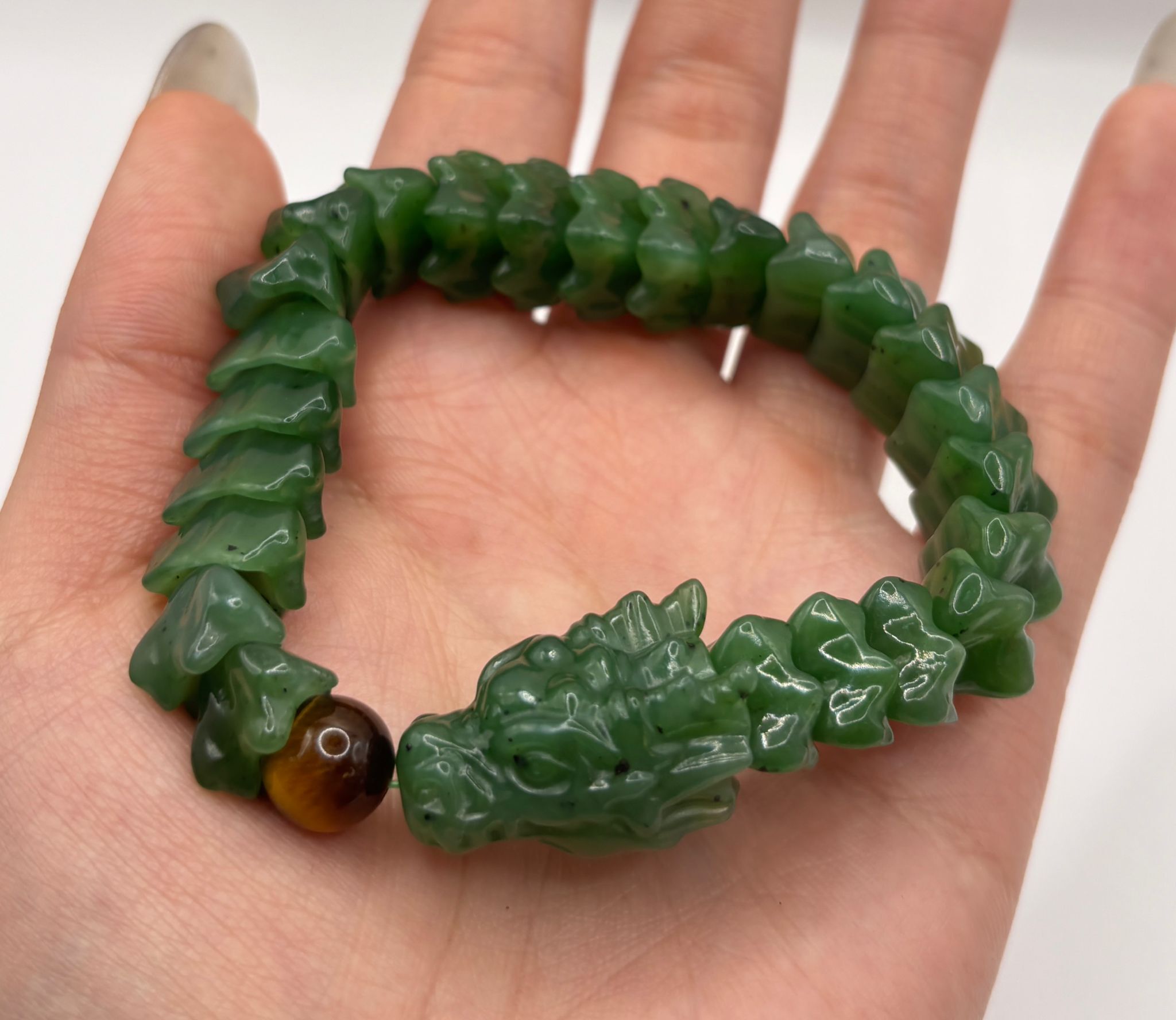 AB260204-L158-可遇不可求收藏級北極玉雕刻手串 17cm內（女款）-(需留中文全名，已包紫袍大師開光，4月頭到貨，只限尖沙咀門店自取）