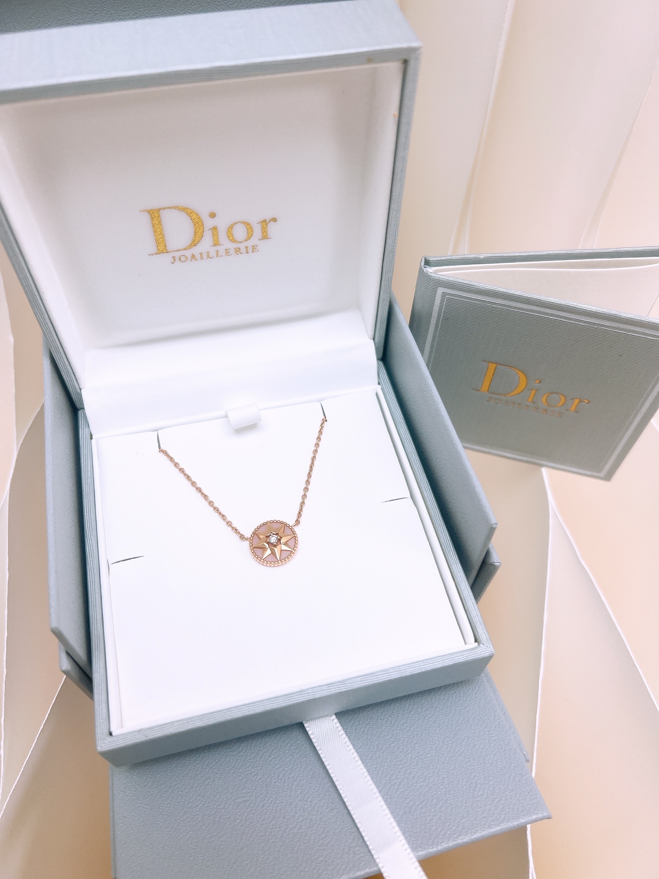 Dior rose des vents necklace (rose gold/ diamond/ pink oval)