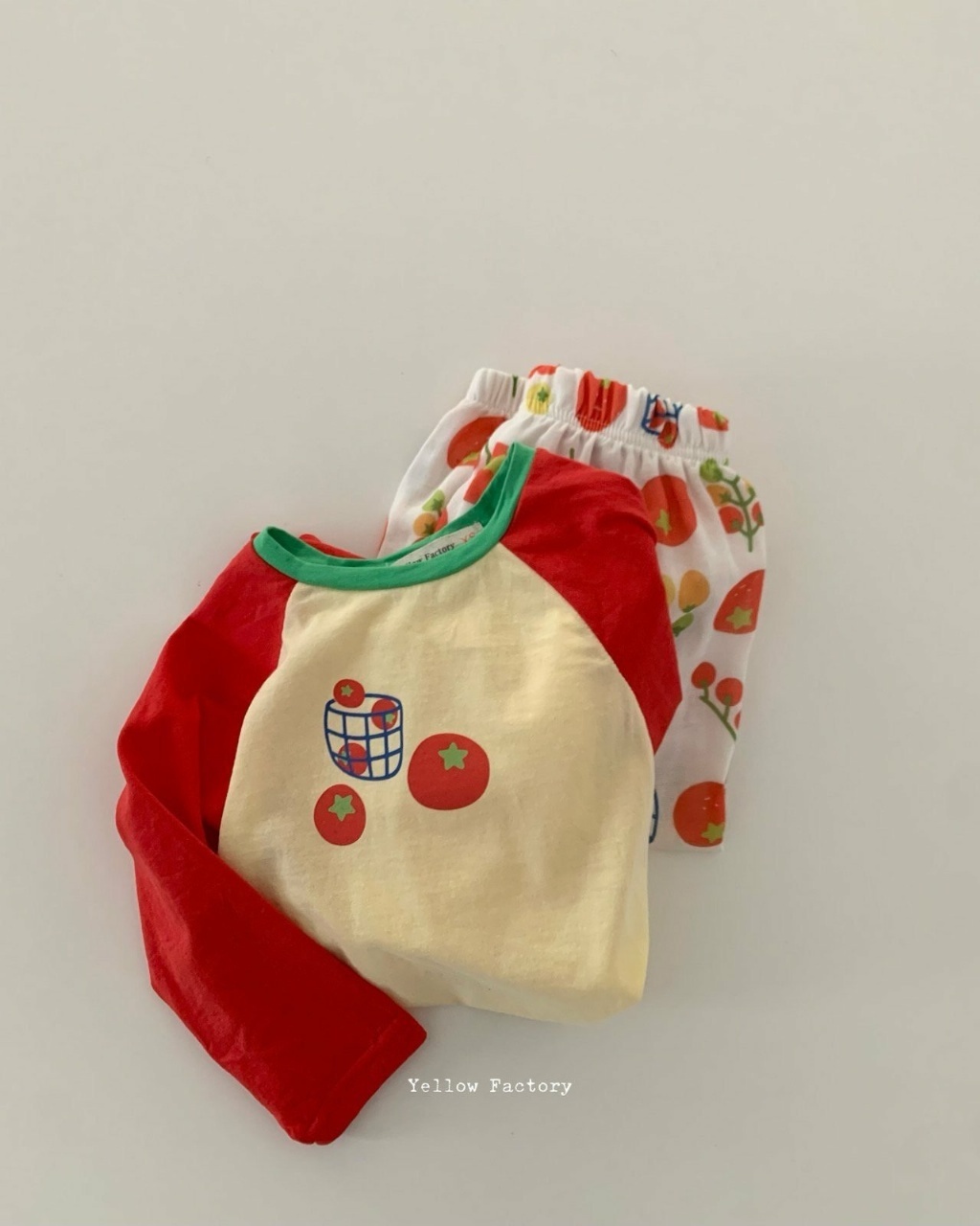 正韓春yellowfactory 番茄拼袖上衣