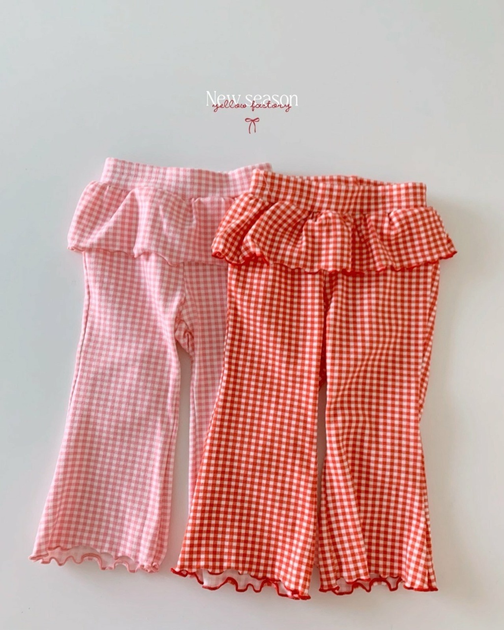 正韓春yellowfactory 格紋假兩件木耳捲邊褲