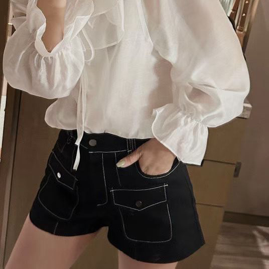 後腰鬆緊配色車線雙口袋短褲-F / 3色