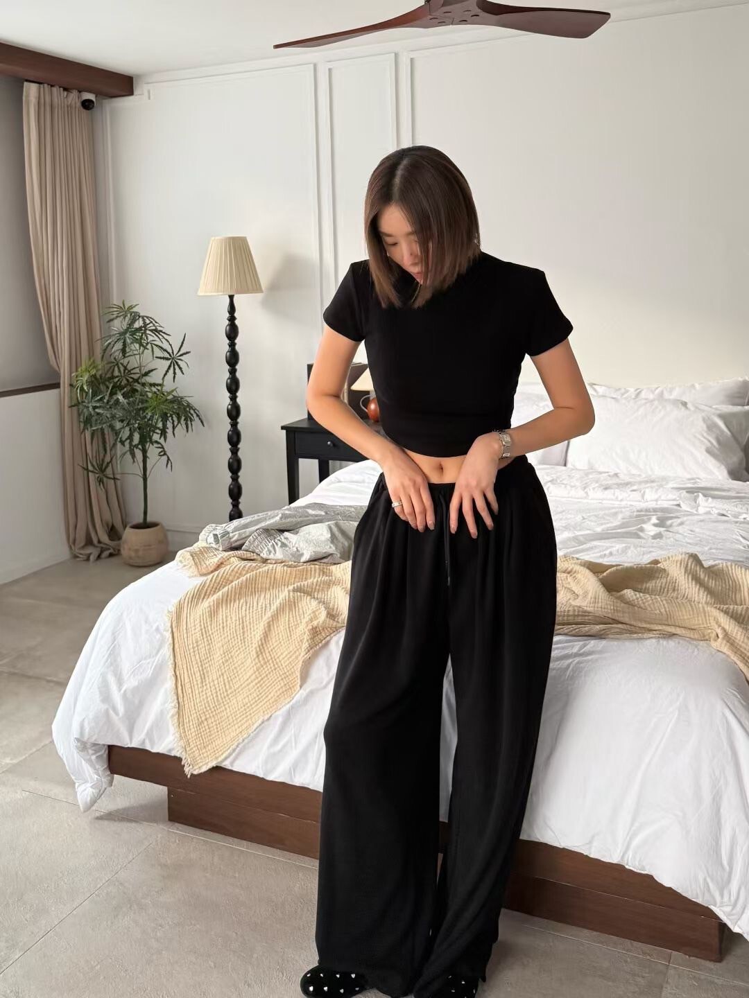 歐美女子短版圓領棉TEE+長褲SET / 3色