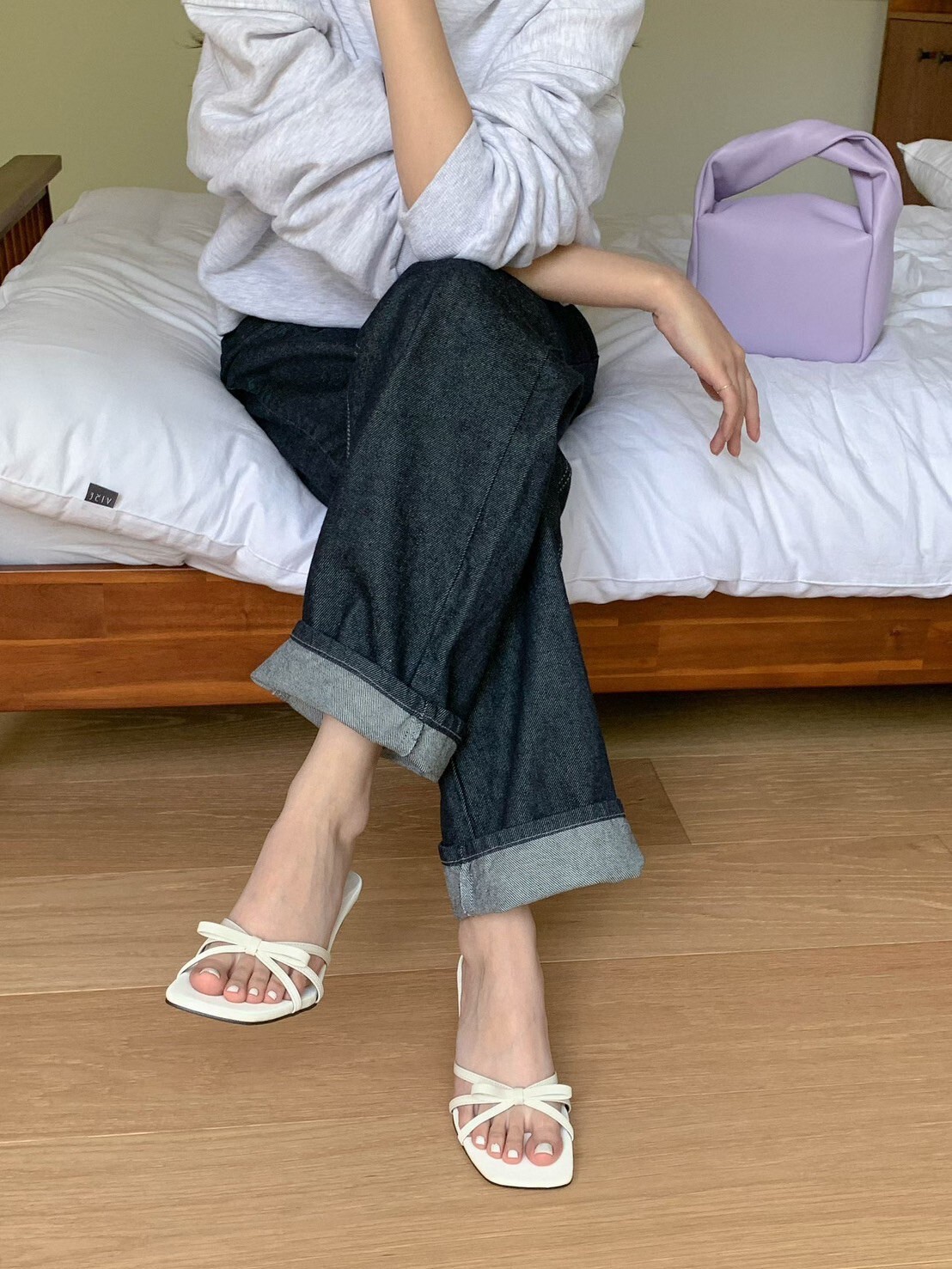 浪漫蝴蝶結造型米字帶細跟涼鞋 / 3色