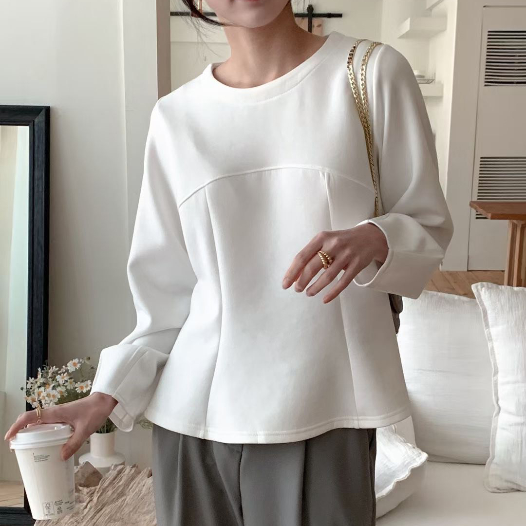 打褶收腰領傘擺造型圓領澎澎袖上衣 / 3色