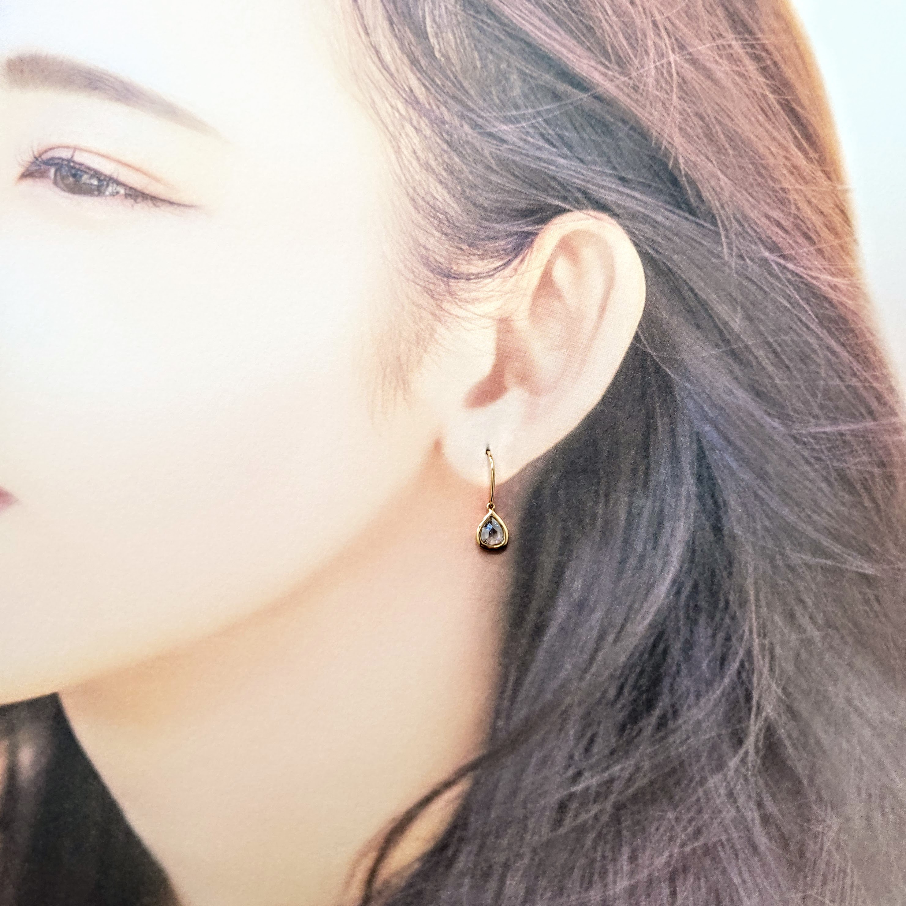 全新18K玫瑰金 【主石56份梨形鑽石】吊耳環