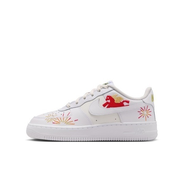 Nike 耐吉 Air Force 1 LE GS IQ1133-111 大童 運動休閒鞋 CNY 馬年 刺繡 白紅