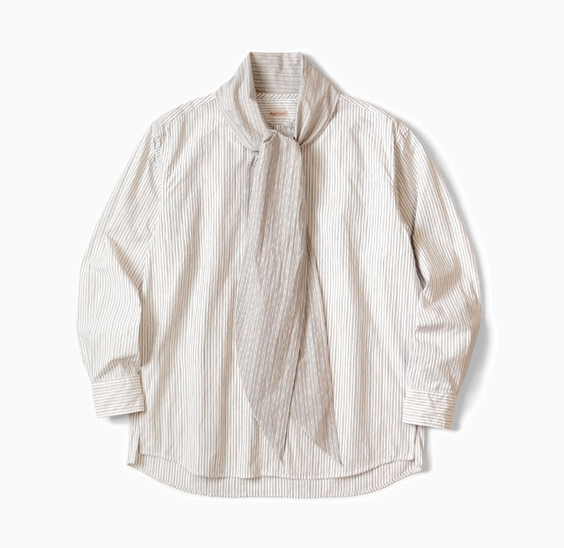KAPITAL Cotton Striped Bowtie Pub Shirt 18W - WHITE PRE ORDER ITEM (預訂中)