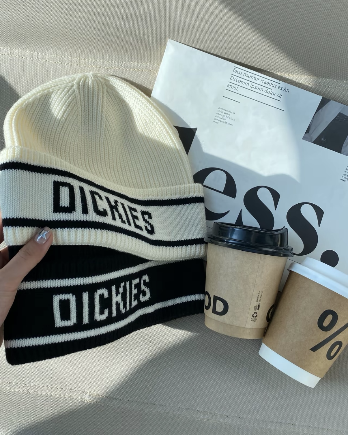 DICKIES 字母串標 圓頂 針織 毛帽 黑色 白色