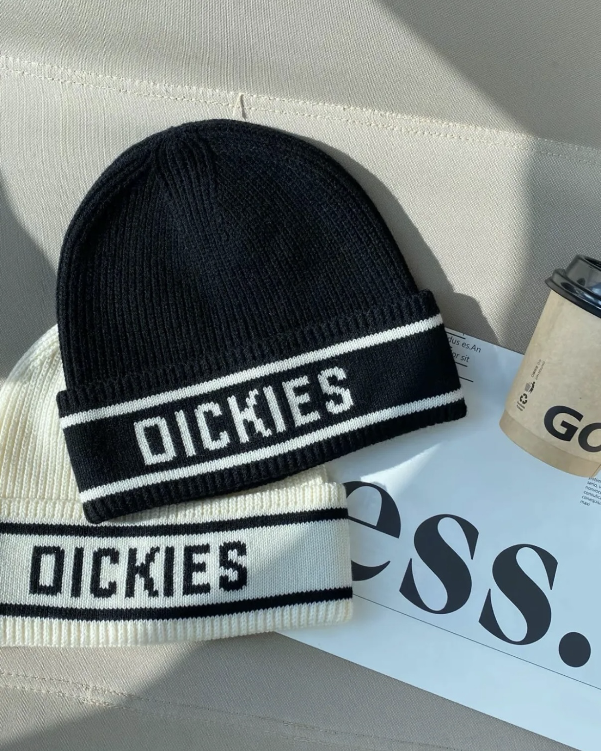 DICKIES 字母串標 圓頂 針織 毛帽 黑色 白色