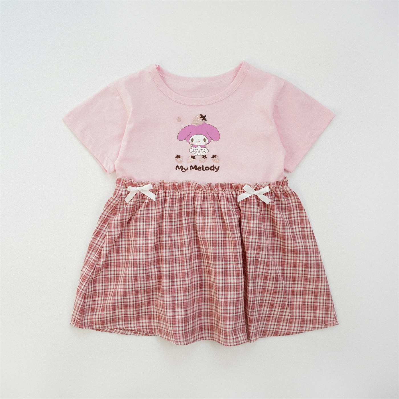 兩色純棉蝴蝶結格子洋裝