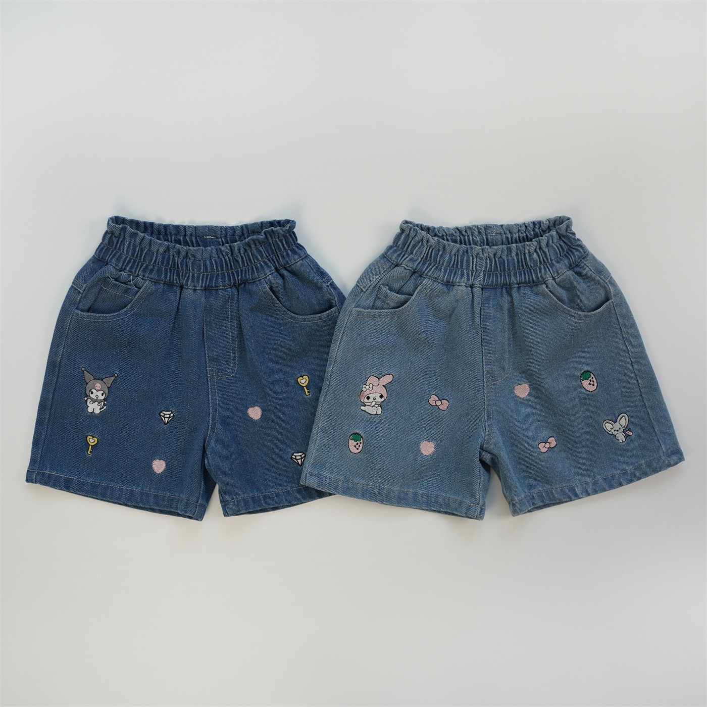 兩色刺繡童趣牛仔短褲