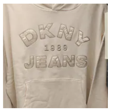 [S] DKNY EGGNOG/CHAMPAGNE DKNY JEANS SATIN APPLIQUE CHAINSTITCH LOGO SWEATSHIRT, DJ5T1603-I5E (SD1662)