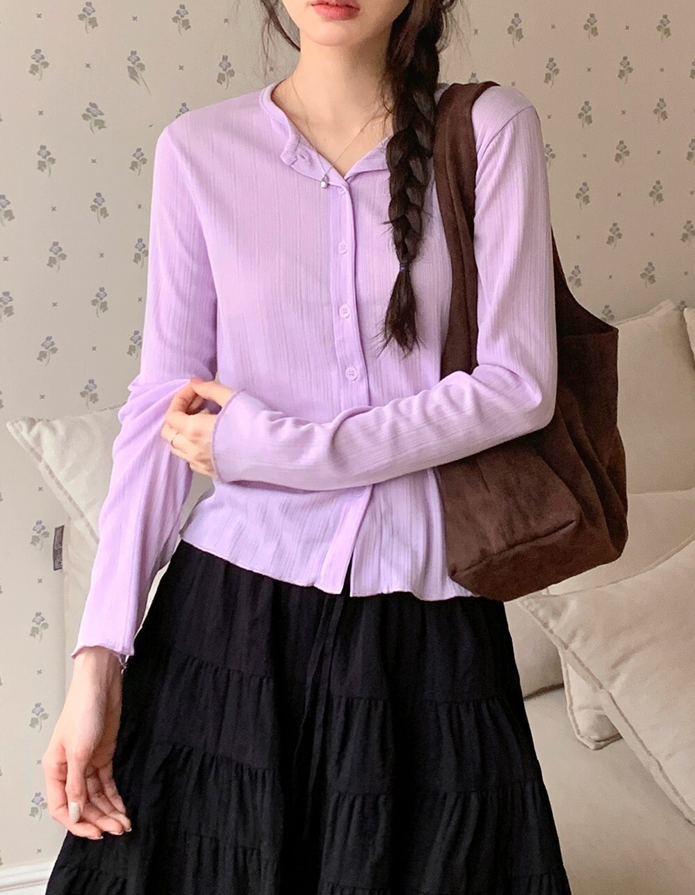 韓國grace muse授權 極簡輕盈細緻紋理排釦開襟衫