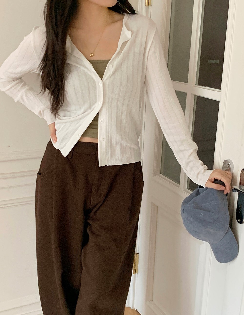 韓國grace muse授權 極簡輕盈細緻紋理排釦開襟衫