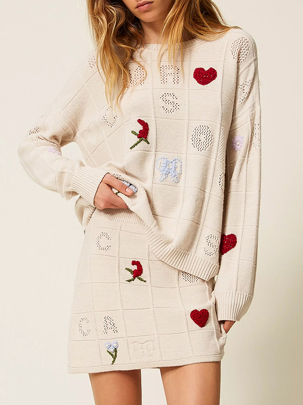 TWIN-SET 方格繡花短裙