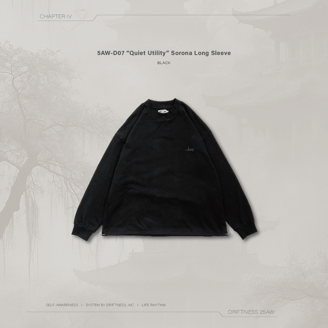 DRiFTNESS｜5AW-D07 "Quiet Utility" SORONA發熱機能薄長袖 - Black