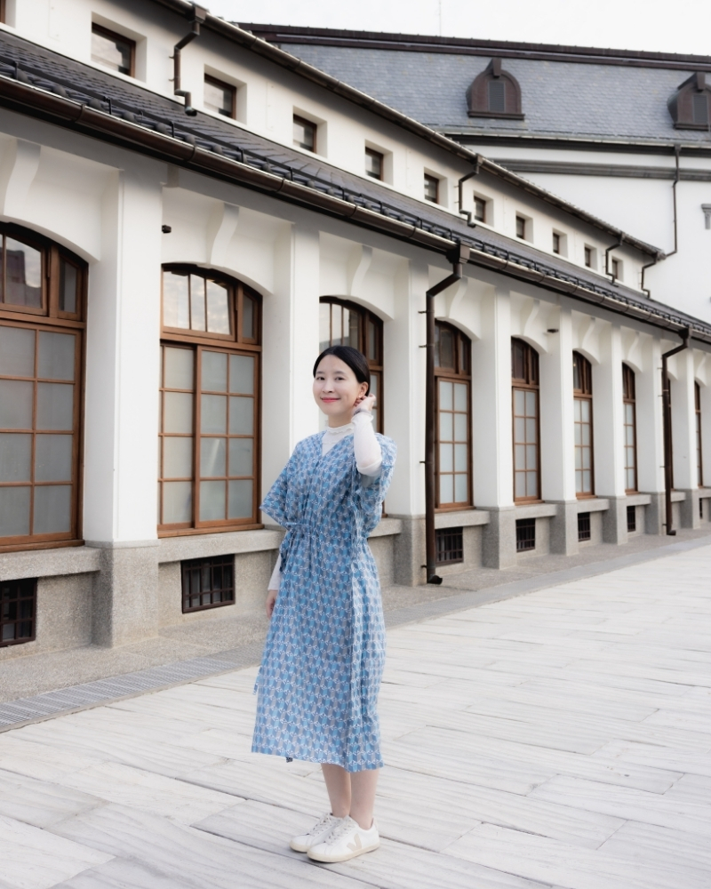 印度蓋染工藝純棉 蝴蝶連身裙 - 玄武岩藍