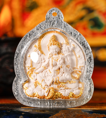 0207XZ11-雪堆白唐卡-香灰點金擦綠度母（A11）