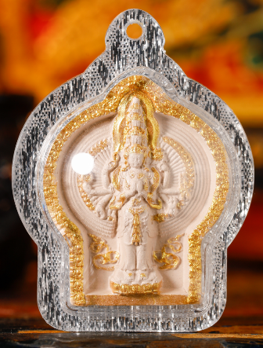 0207XZ12-雪堆白唐卡-香灰點金擦千手觀音（A12）