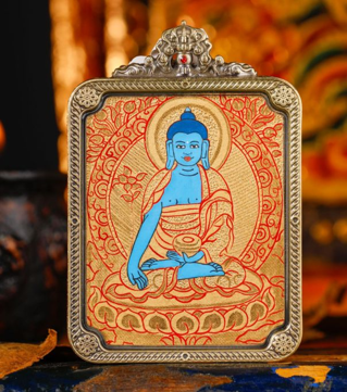 0207XZ15-雪堆白唐卡-金唐藥師佛（A15）