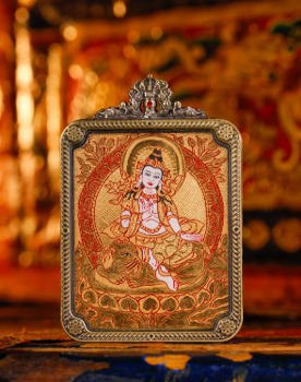 0207XZ22-雪堆白唐卡-金唐八大守護-普賢方卡（A22）