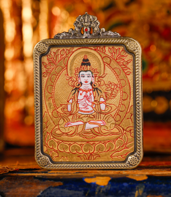 0207XZ24-雪堆白唐卡-金唐八大守護-大勢至方卡（A24）