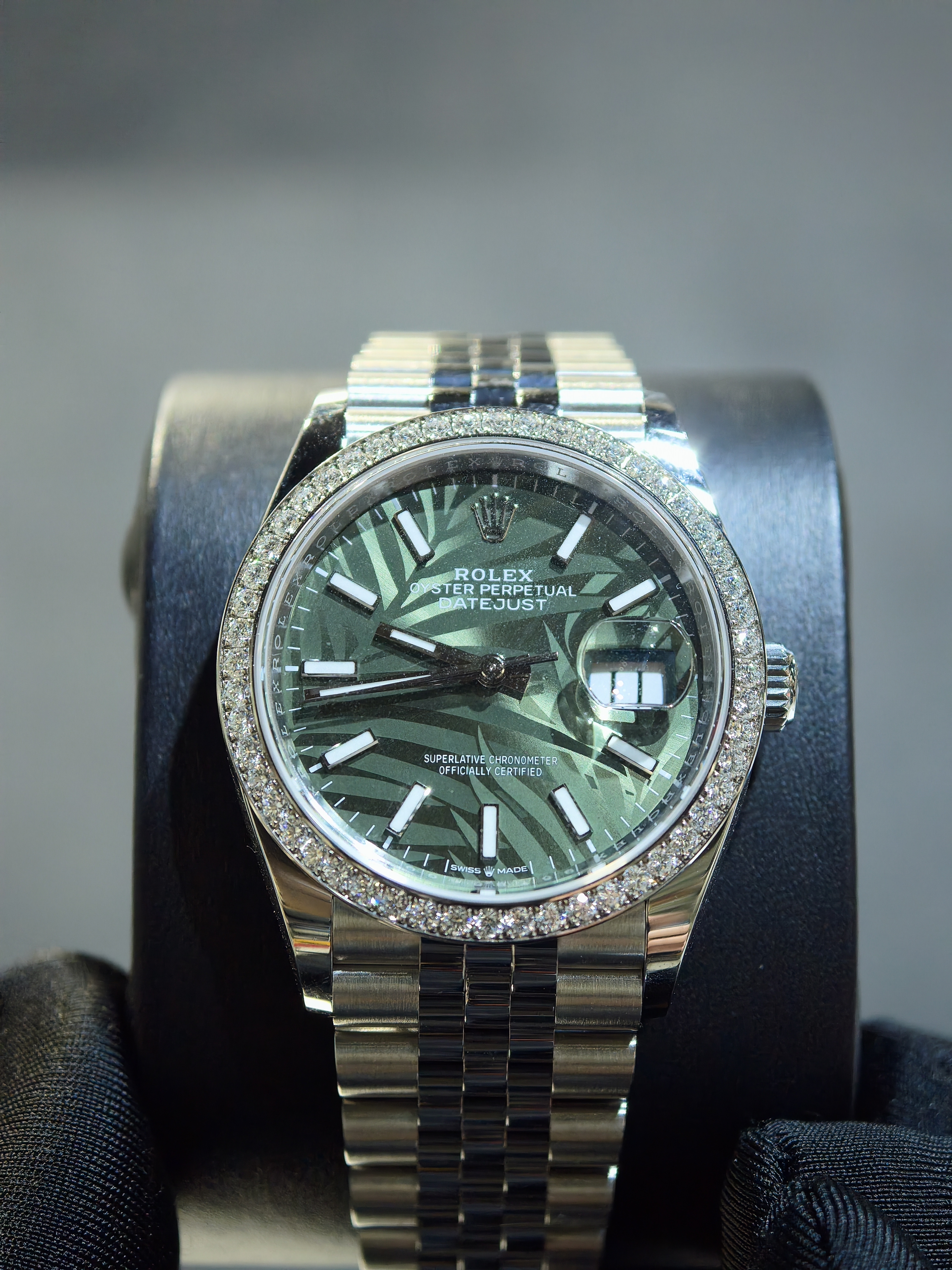 全新勞力士 126284RBR 126284 綠棕櫚面白金鋼鑲鑽 DATEJUST 36 錶盤36毫米鋼珠帶